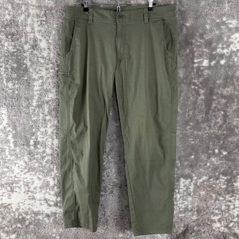 LL Bean Size 36W 29L Stretch Straight Leg Pants Green Button Zip Casual